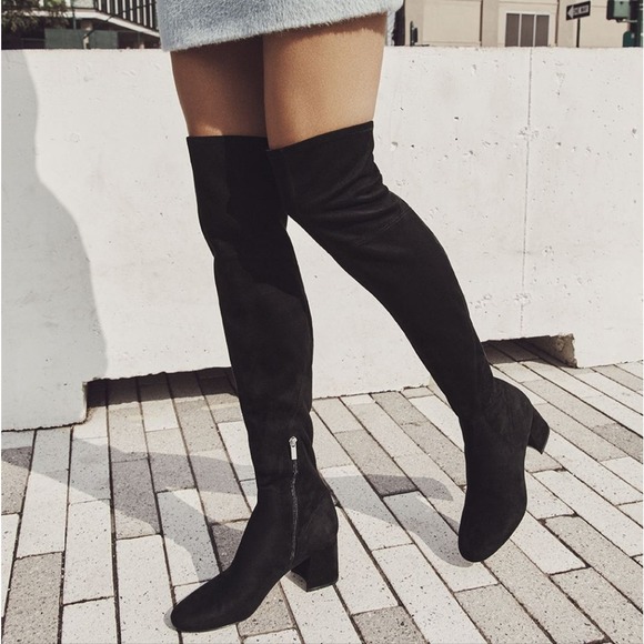 Marc Fisher Shoes - Marc Fisher Black Faux Suede Knee High Block Heel Boots Size 10